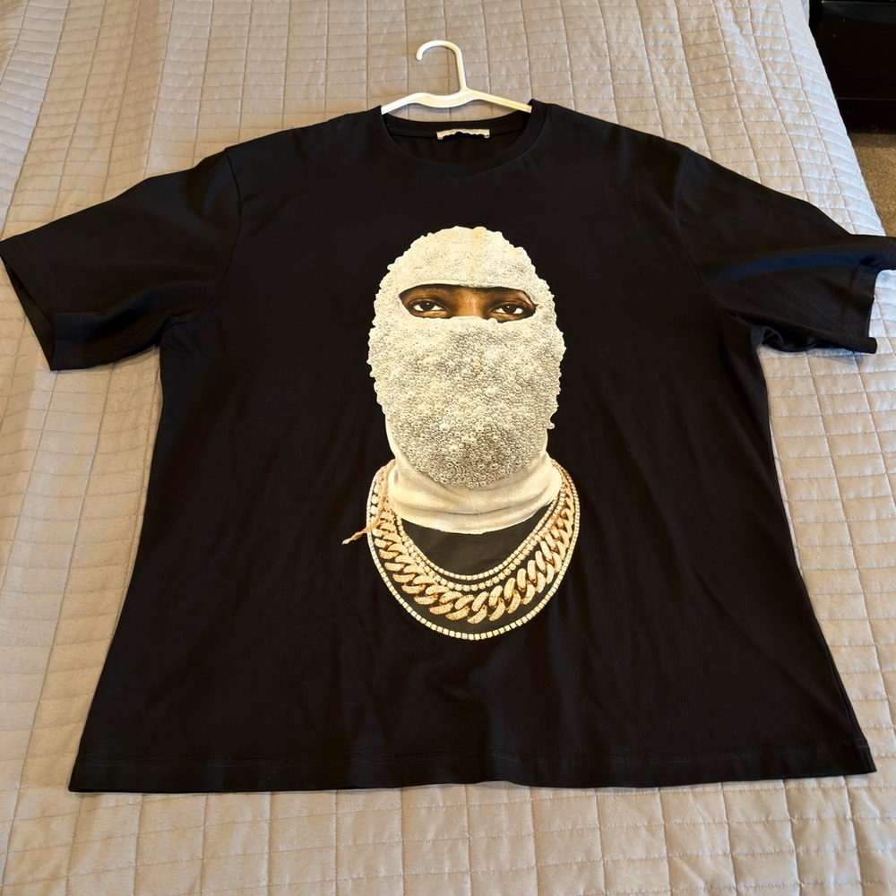 Black Graphic Short Sleeve Tee with Mask Design